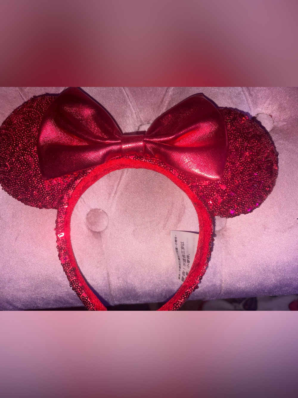 Disney Parks Red Sequin Minnie Ear Headband with Bow